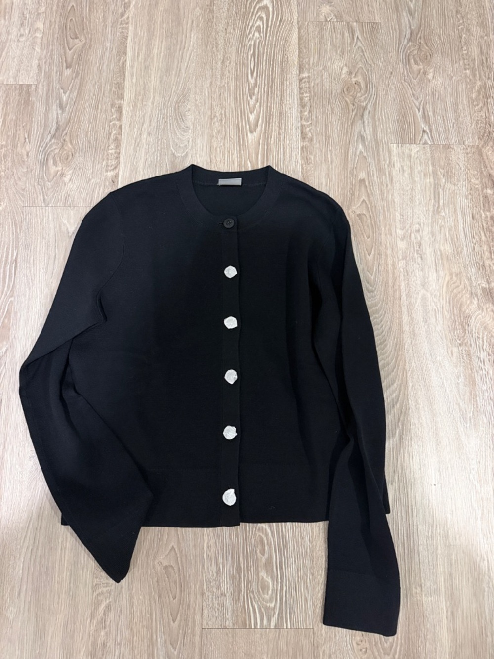 Women's Black Button-Front Crewneck Cardigan Sweater